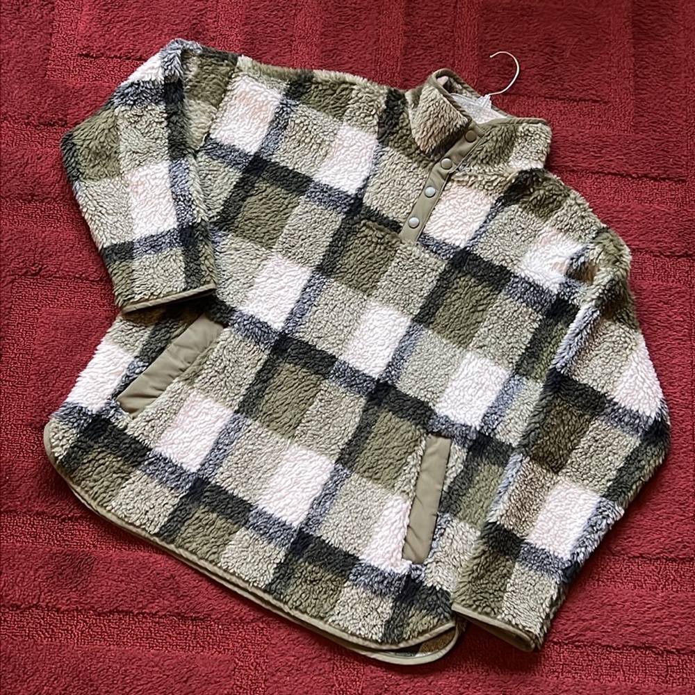Madewell Cozy Plaid Sherpa Pullover Jacket